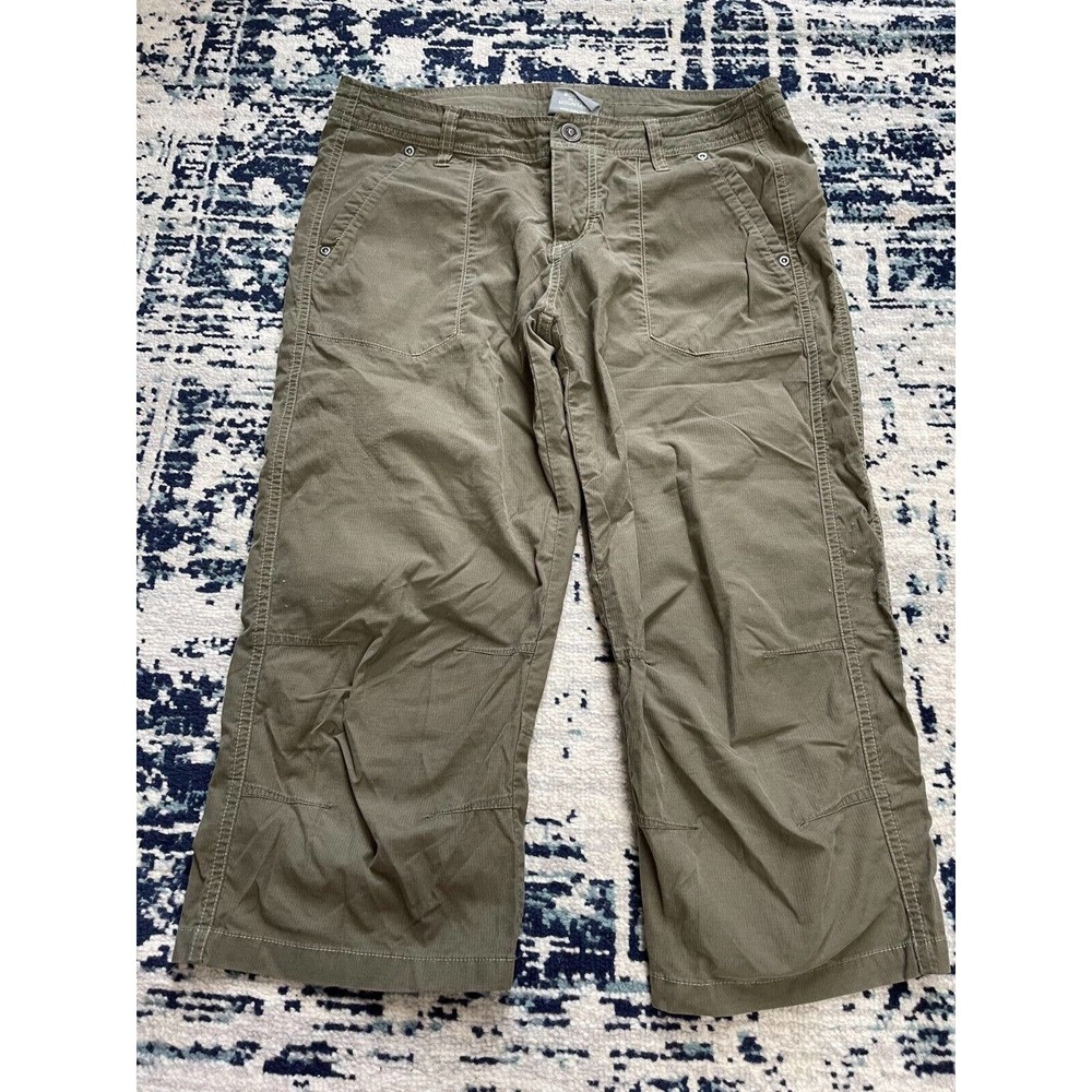 Kuhl Capri Pants Khaki Cropped Floral Accent Casual Size 8